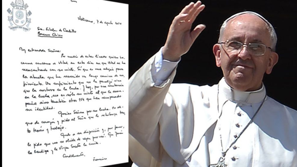 El papa Francisco le envió una carta a Estela de Carlotto