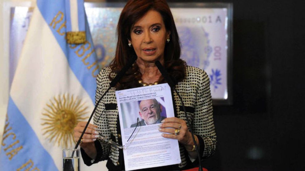 Cristina Kirchner, cuando anunció la denuncia contra la imprenta Donnelly