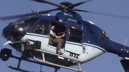 Berni llegó al piquete en helicóptero.