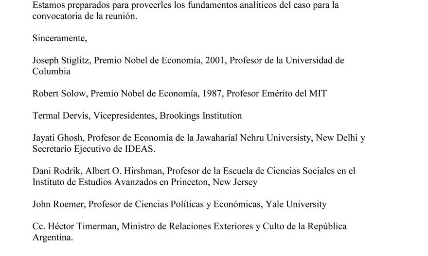Fragmentos de la misiva firmada por prestigiosos economistas. 