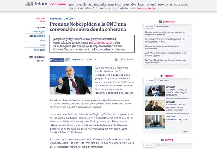 La agencia estatal Télam dio a conocer la carta en la que aparece la adhesión de Albert O. Hirshman (sic).