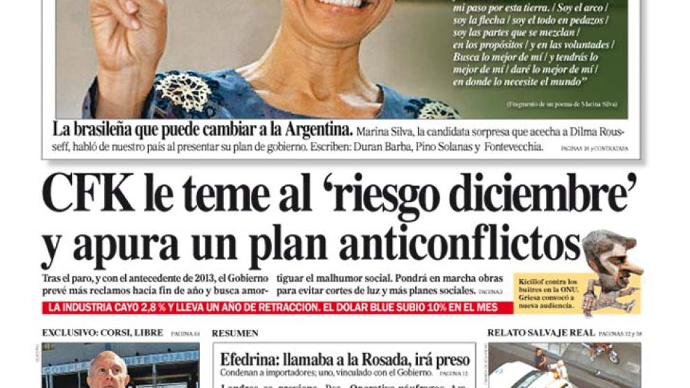 Tapa de Diario Perfil del 30 de agosto de 2014.