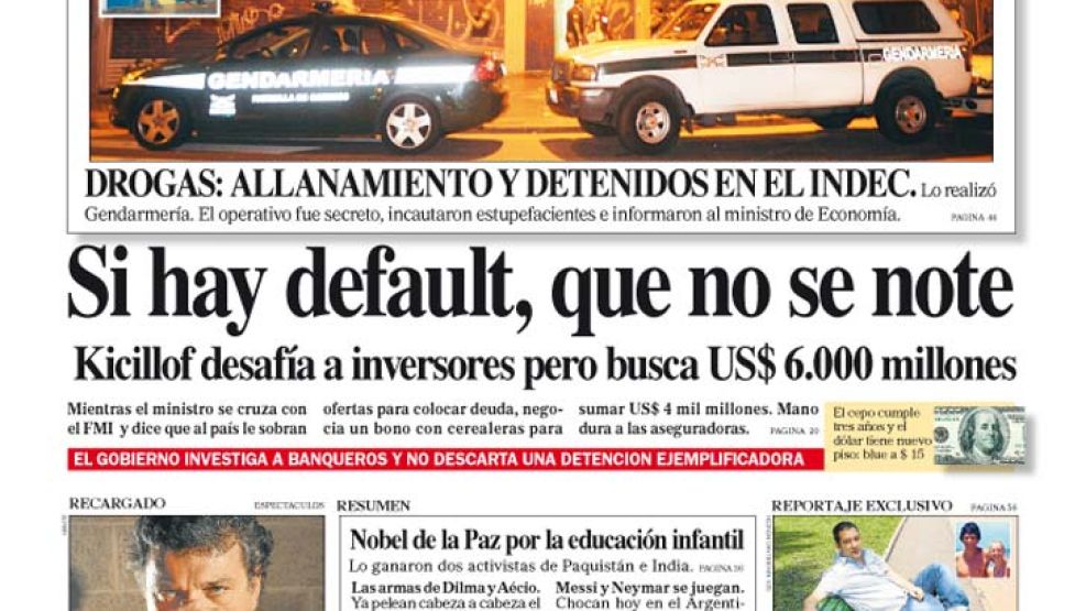 Tapa de Diario Perfil del 11 de octubre de 2014.