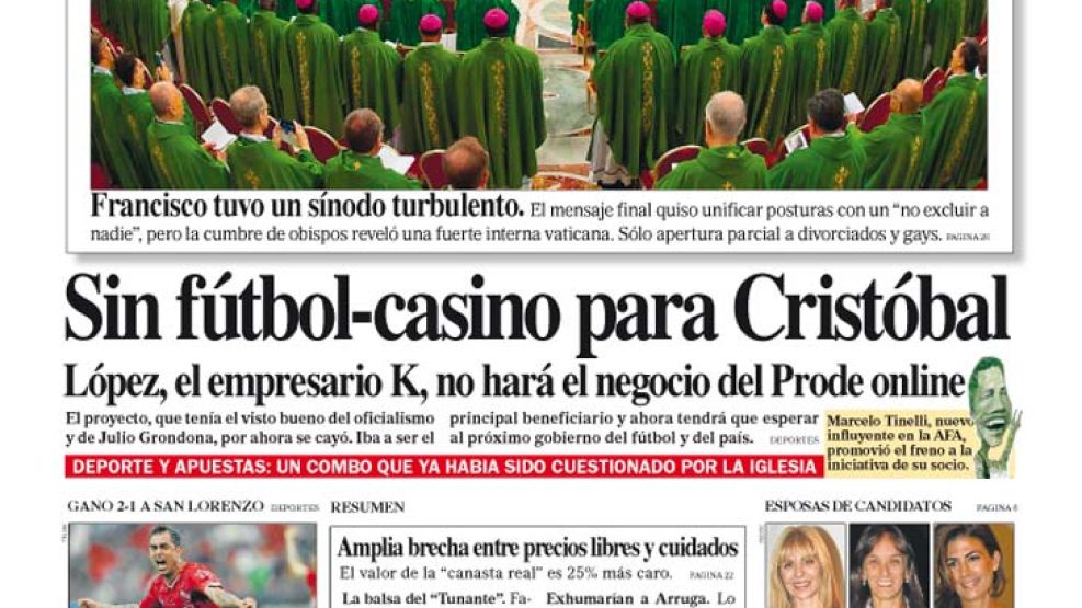 Tapa de Diario Perfil del 19 de octubre de 2014.