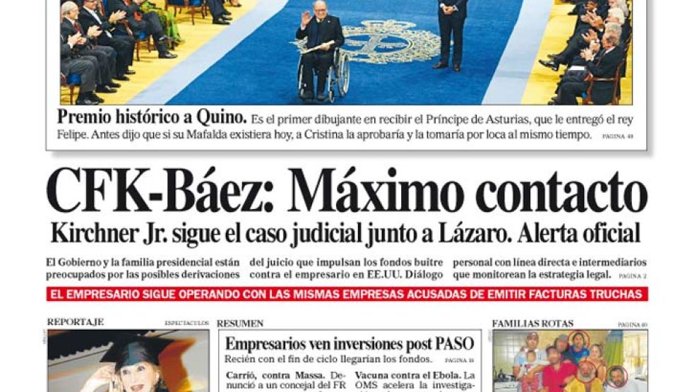 Tapa de Diario Perfil del 25 de octubre de 2014.