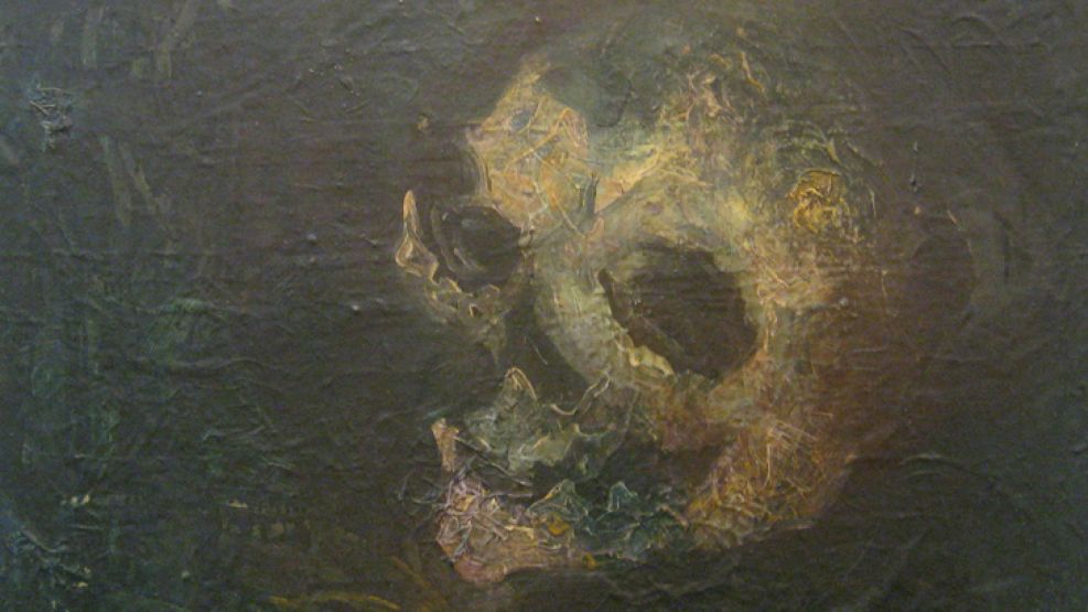 Figuras del mas alla. Tête de mort (2005). Acrílico sobre tela, 100 x 100 centímetros.