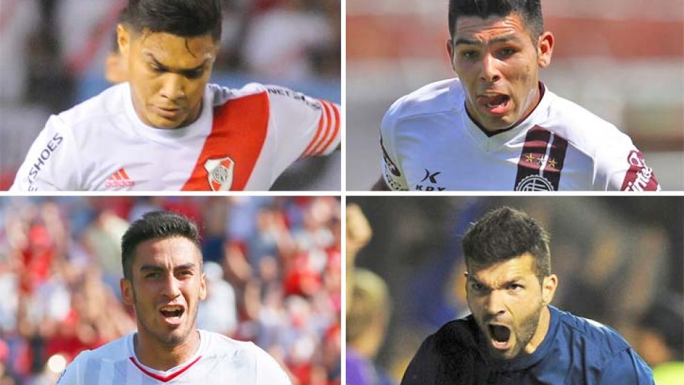 Goleadores. Los centrodelanteros de los equipos que pelean arriba: Teo Gutiérrez, Silvio Romero, Juan Martín Lucero y Emmanuel Gigliotti. Será un domingo cargado.