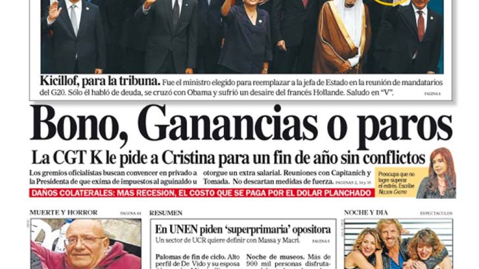 Tapa de Diario Perfil del 16 de noviembre de 2014.