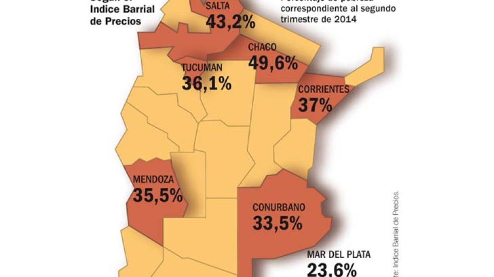 El mapa de las provincias con los mayores niveles de pobreza.