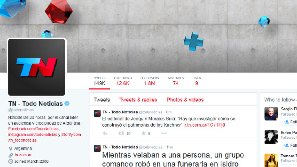 Captura del Twitter de TN en su versión ya arreglada.