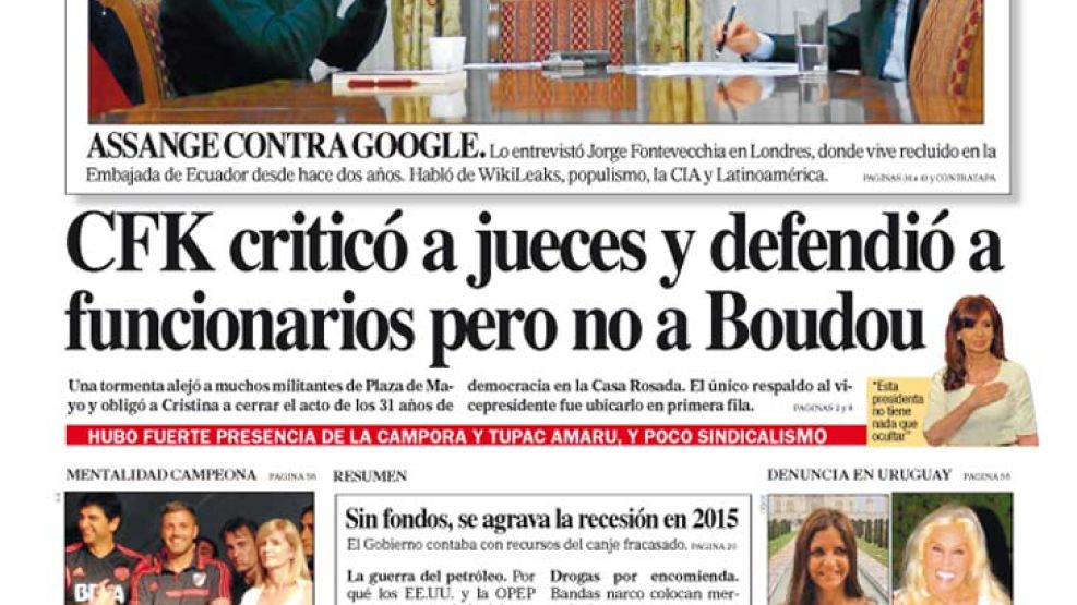 Tapa de Diario Perfil del 14 de diciembre de 2014.