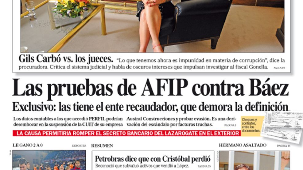 Tapa de la edición impresa del diario Perfil del 21 de Diciembre del 2014