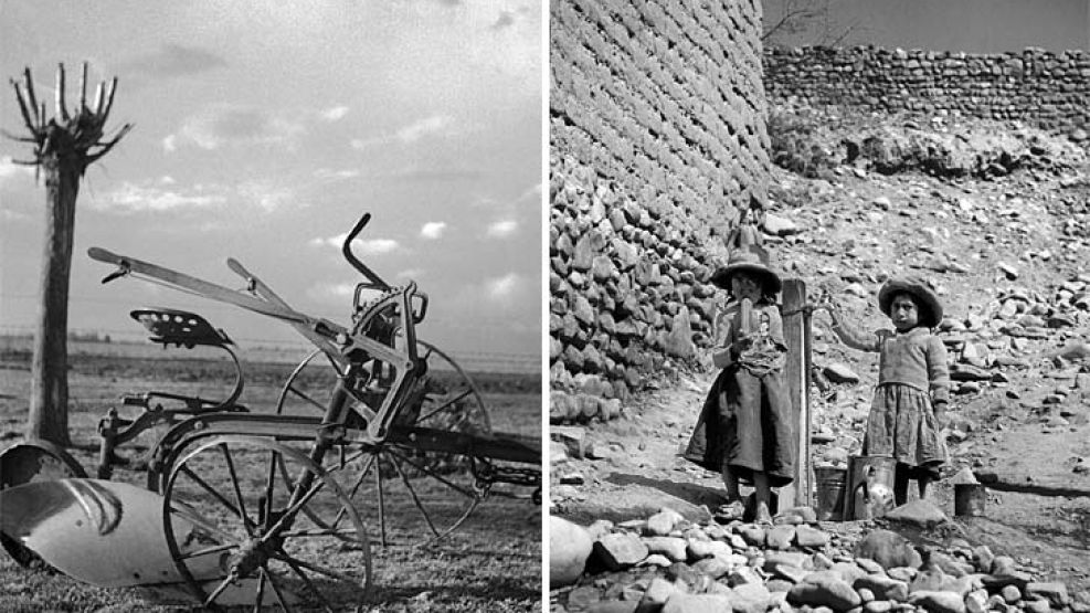 Posar la mirada. A la izquierda, Esqueleto (1949); la siguiente es Niños buscando agua, sin fecha. Apenas un puñado de las imágenes inéditas expuestas en Muntref.