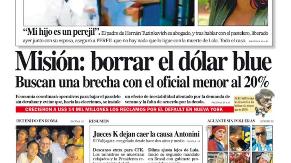 Tapa de Diario Perfil del 3 de enero de 2015.