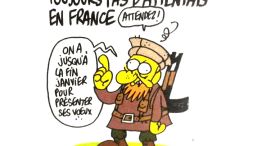 "Sin atentados en Francia", dice la leyenda superior, pero el hombre armado responde: "Esperen. Tenemos tiempo hasta fines de enero".