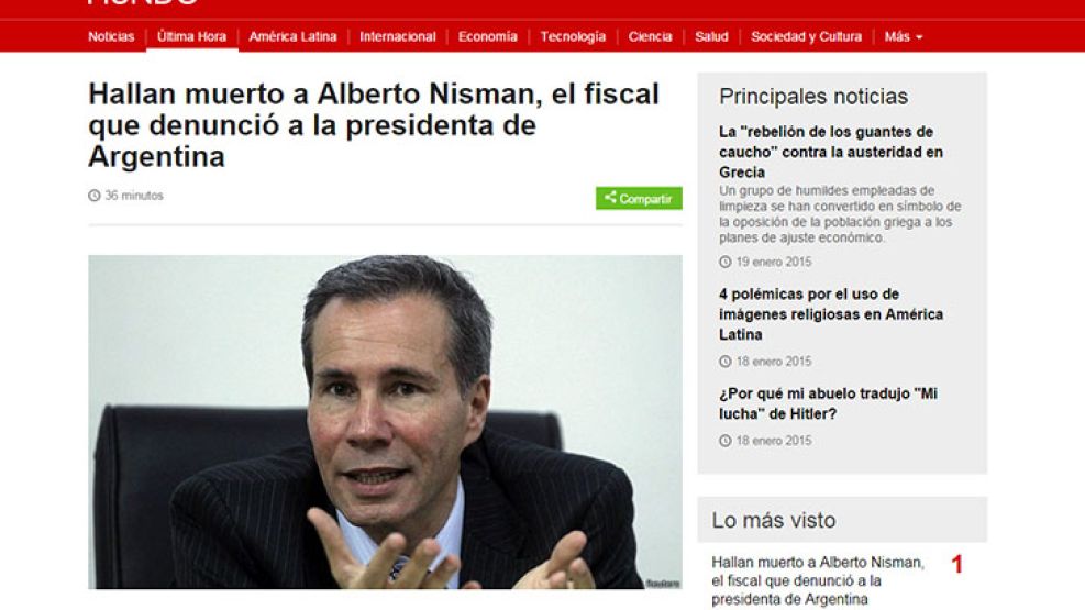 Las repercuciones por la muerte de Nisman en el mundo.