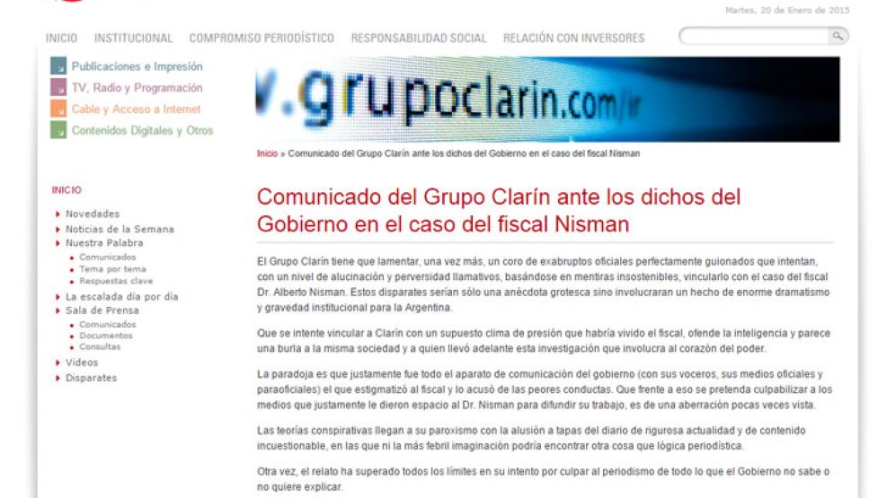 Comunicado oficial del Grupo Clarín