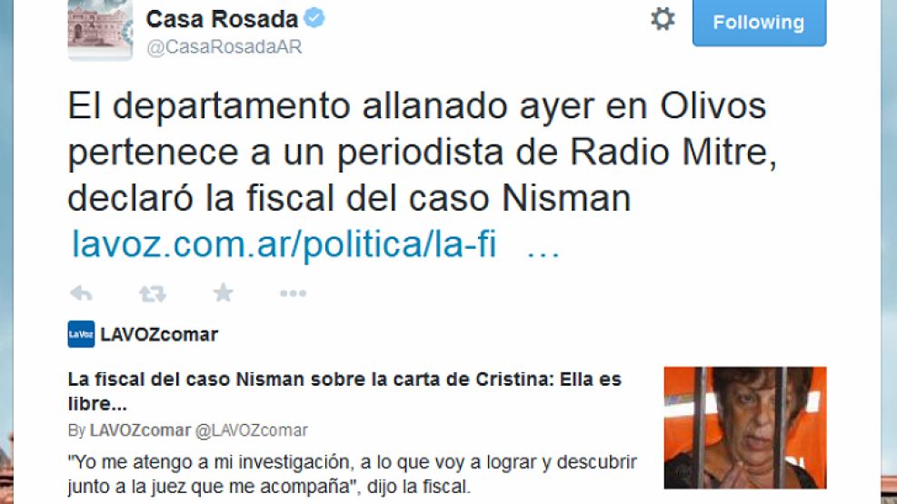 Casa Rosada, y otro acto fallido desde Twitter