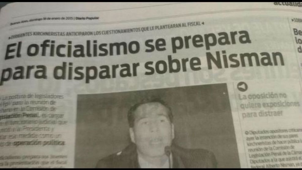 "El oficialismo se prepara para disparar sobre Nisman", tituló Diario Popular.