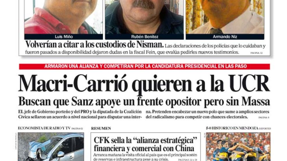 Tapa de Diario Perfil del 1 de febrero de 2015.