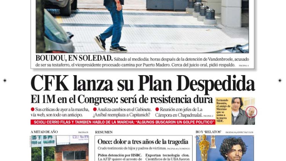 Tapa de la edición impresa del diario Perfil del 22 de Febrero de 2015