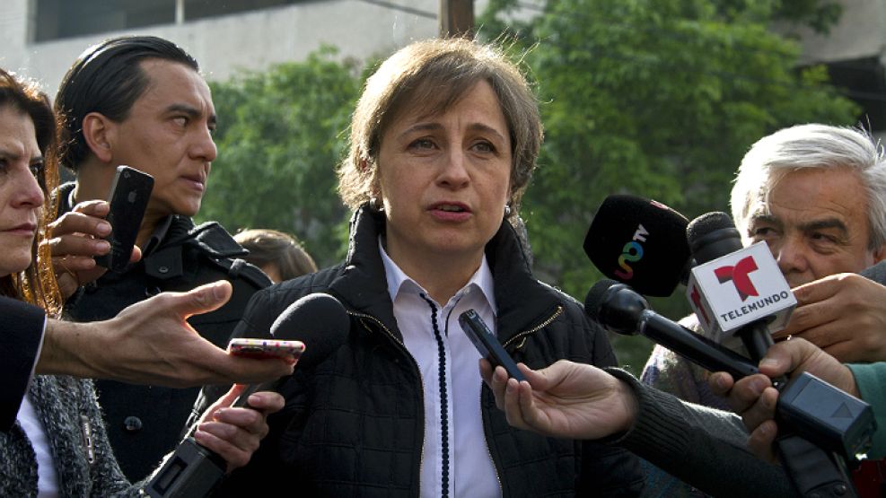 Carmen Aristegui, este lunes, en diálogo con la prensa.