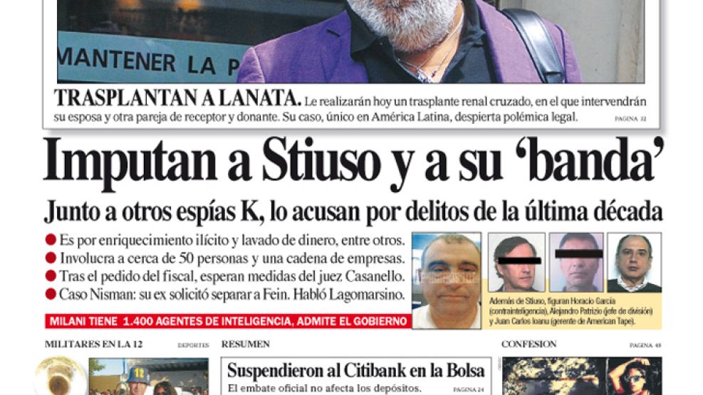 Tapa de la edición impresa del diario Perfil del 28 de Marzo del 2015