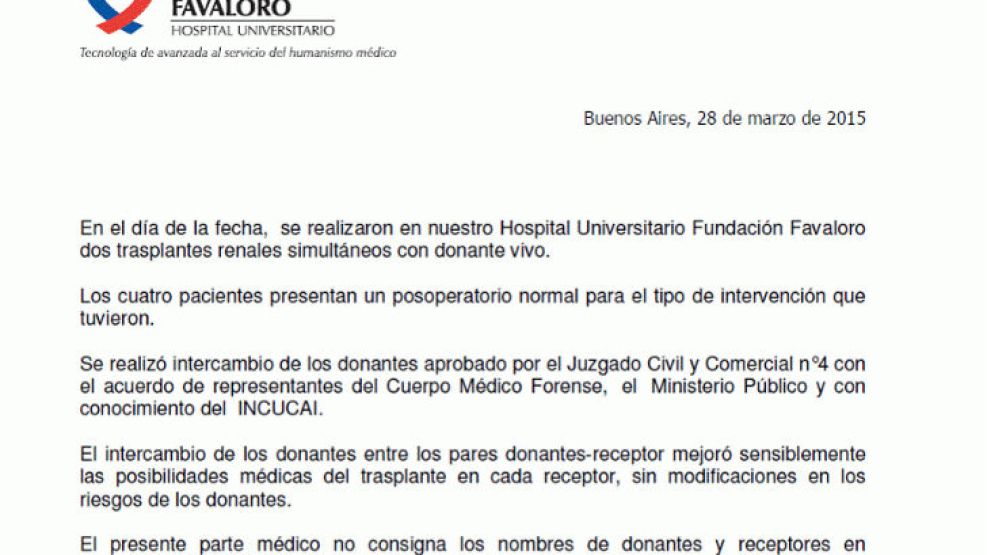 Aunque la entidad se negó a confirmar la identidad de los pacientes, informó que todos se recuperan de forma “normal” para el tipo de operación que se les realizó.