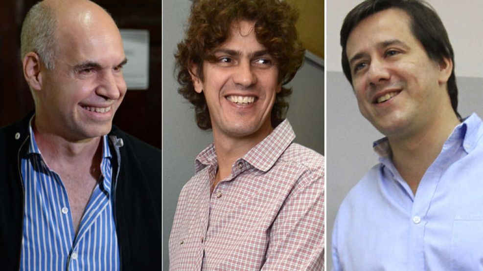 Horacio Rodríguez Larreta, Martín Lousteau y Mariano Recalde, los -proyectados- ganadores de las internas del PRO, FPV y ECO.