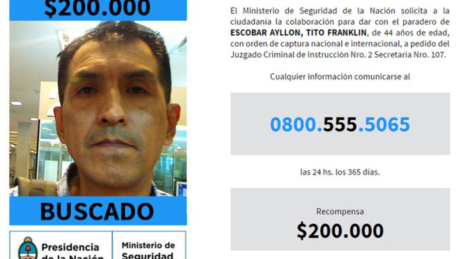 Pesa sobre Tito Franklin Ayllón Escobar, de 44 años de edad, una orden de captura nacional e internacional, a pedido del Juzgado Criminal de Instrucción Nro. 2.