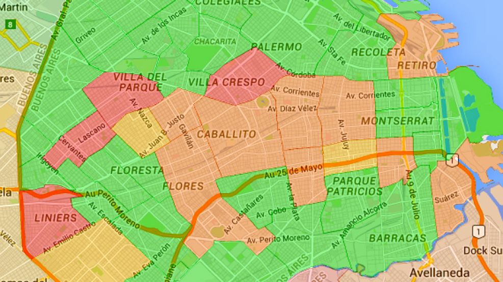 #AcáNoHayLuz: los usuarios denuncian las zonas sin eletricidad. En tonos de rojo, los barrios más complicados.