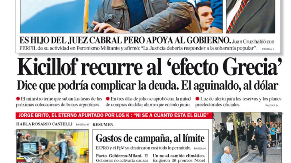 Tapa de la edición impresa del diario Perfil del 4 de Julio de 2015