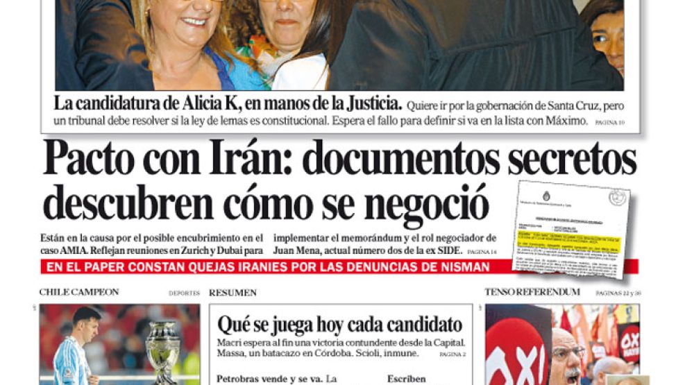 Tapa de Diario Perfil del 5 de julio de 2015.