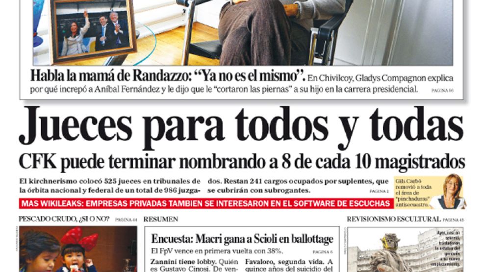 Tapa de la edición impresa del diario Perfil del 12 de Julio del 2015