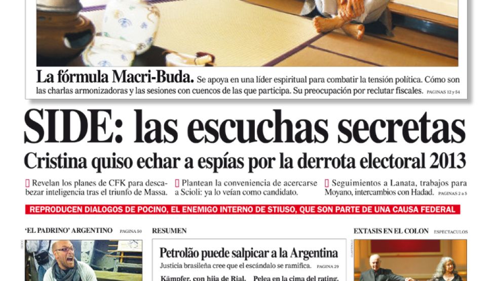 Tapa de la edición impresa del diario Perfil del 26 de Julio del 2015