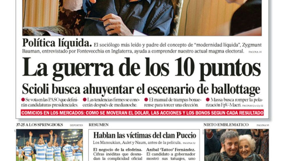 Tapa de Diario Perfil del 9 de agosto de 2015.