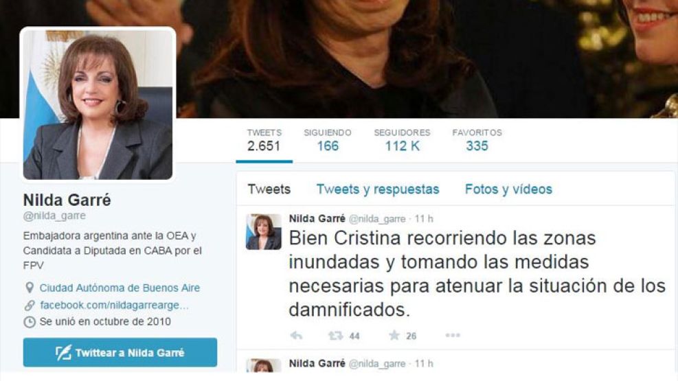 Nilda Garré felicitó a la mandataria en la red social.