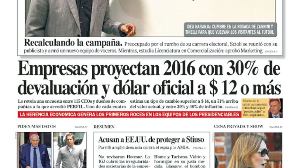 Tapa de Diario Perfil del 29 de agosto de 2015.