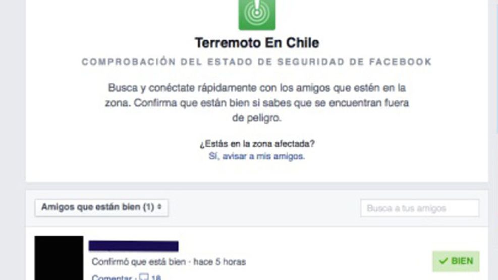 Facebook alerta sobre el estado de sus usuarios en Chile tras el terremoto.