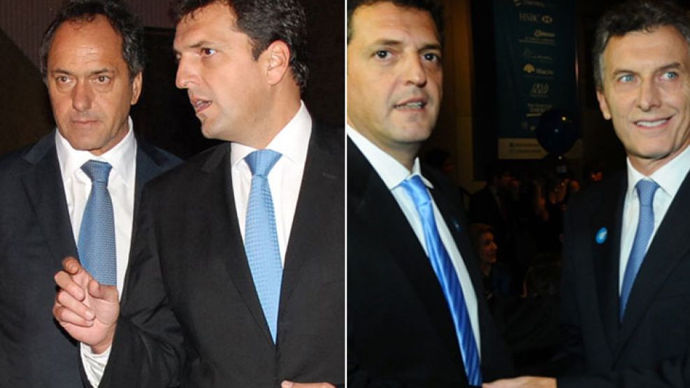Massa junto a Scioli y Macri. El líder del FR parece ser el árbitro de la elección.