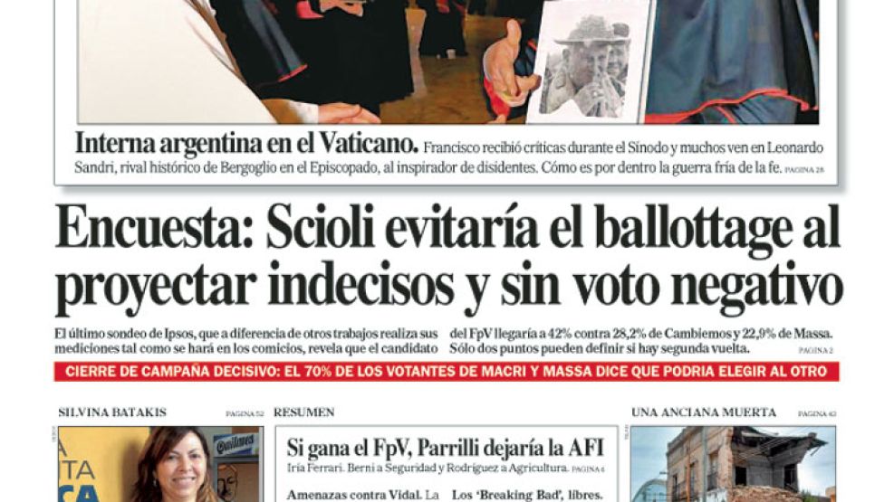 Tapa de Diario Perfil del 18 de octubre de 2015.