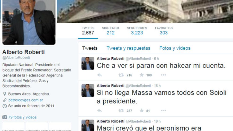 Los textos se habían emitido anoche desde la cuenta @AlbertoRoberti.