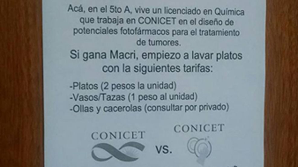 El cartel de Garcia donde se ofrece a lavar platos si Macri es Presidente.