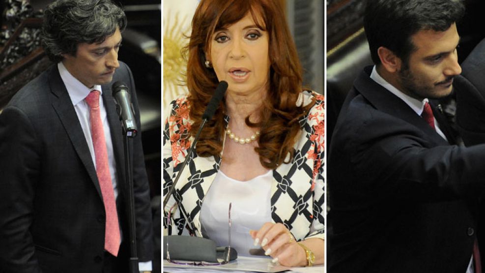 La presidenta Cristina Fernández de Kirchner recibió esta tarde en su despacho en la Casa Rosada a Julián Álvarez y Juan Ignacio Forlón.