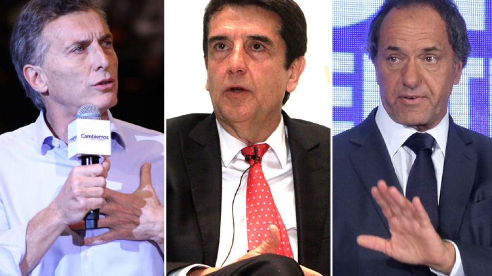 Mauricio Macri, Carlos Melconian y Daniel Scioli.