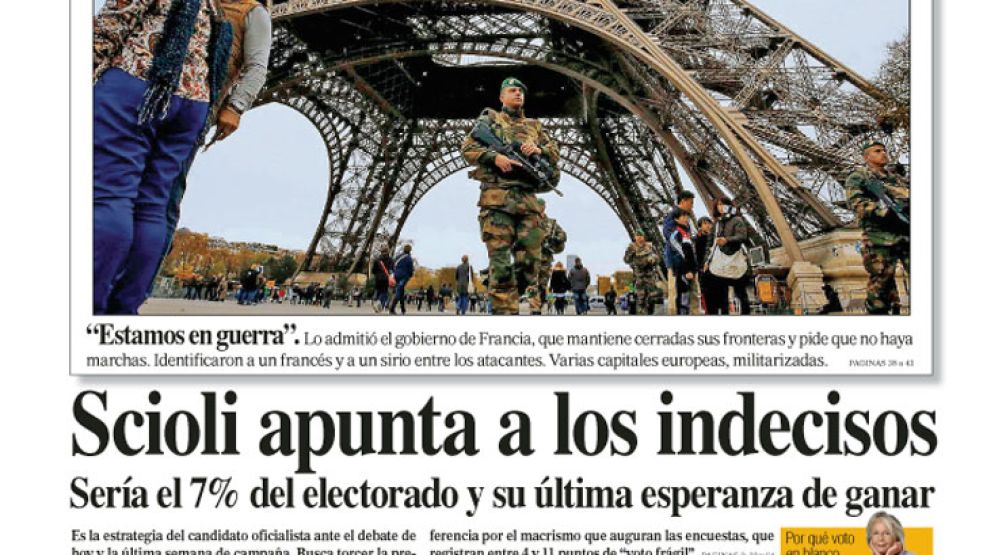 Tapa de Diario Perfil del 15 de noviembre de 2015.