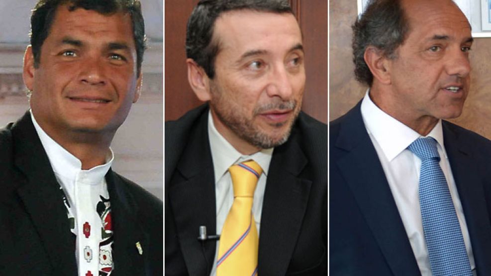 Correa, Vinicio Alvarado y Daniel Scioli.