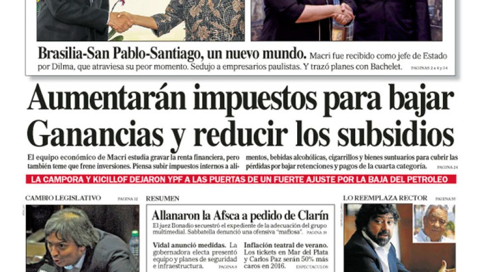 Tapa de Diario Perfil del 5 de diciembre de 2015.