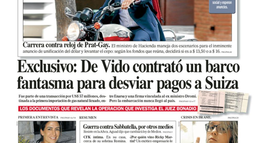 Tapa de Diario Perfil del 13 de diciembre de 2015.