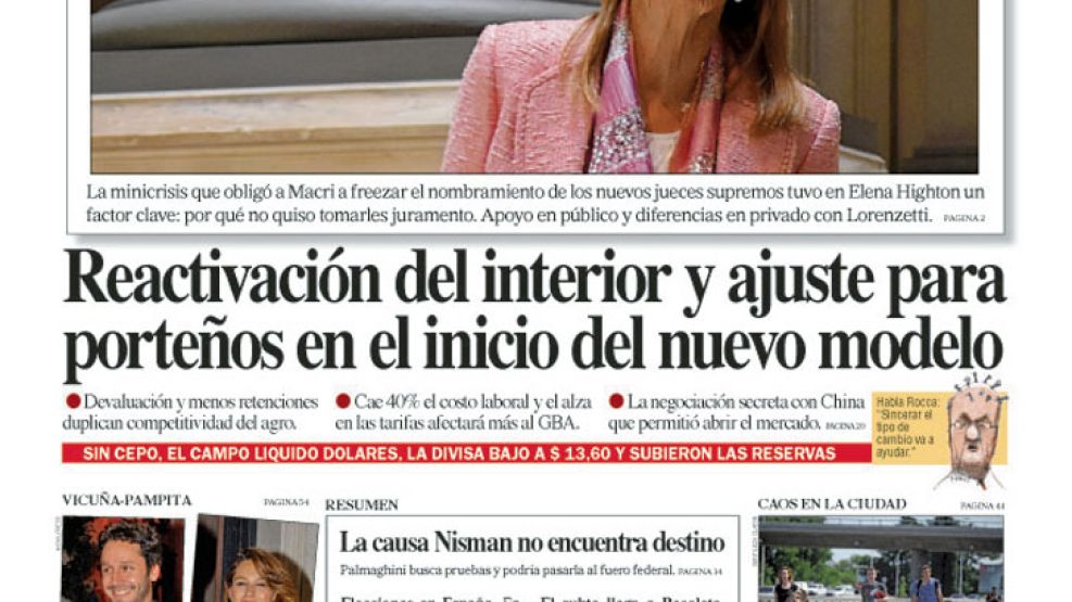 Tapa de Diario Perfil del 19 de diciembre de 2015.